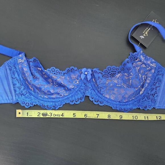 Frederick's of Hollywood Nude and Blue Lace Bra Size 32D NWT Lingerie Shower - Picture 12 of 13